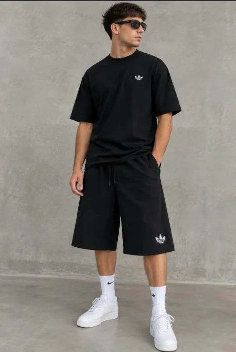 Conjuntos Hombre Remera Algodón Peinado y Bermuda Oversize Lycra Logos Chico