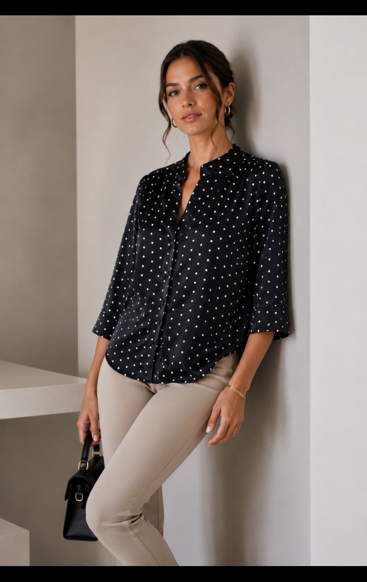 Camisa Satén Estampada Premium Cuello Mao Manga 3/4 - Imagen 2