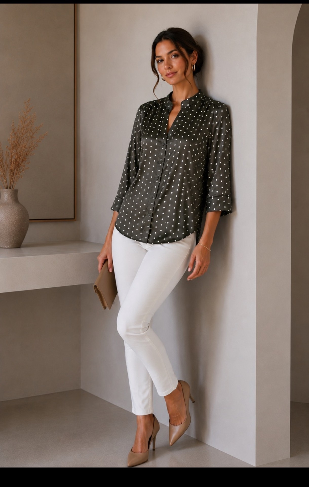 Camisa Satén Estampada Premium Cuello Mao Manga 3/4 - Imagen 3