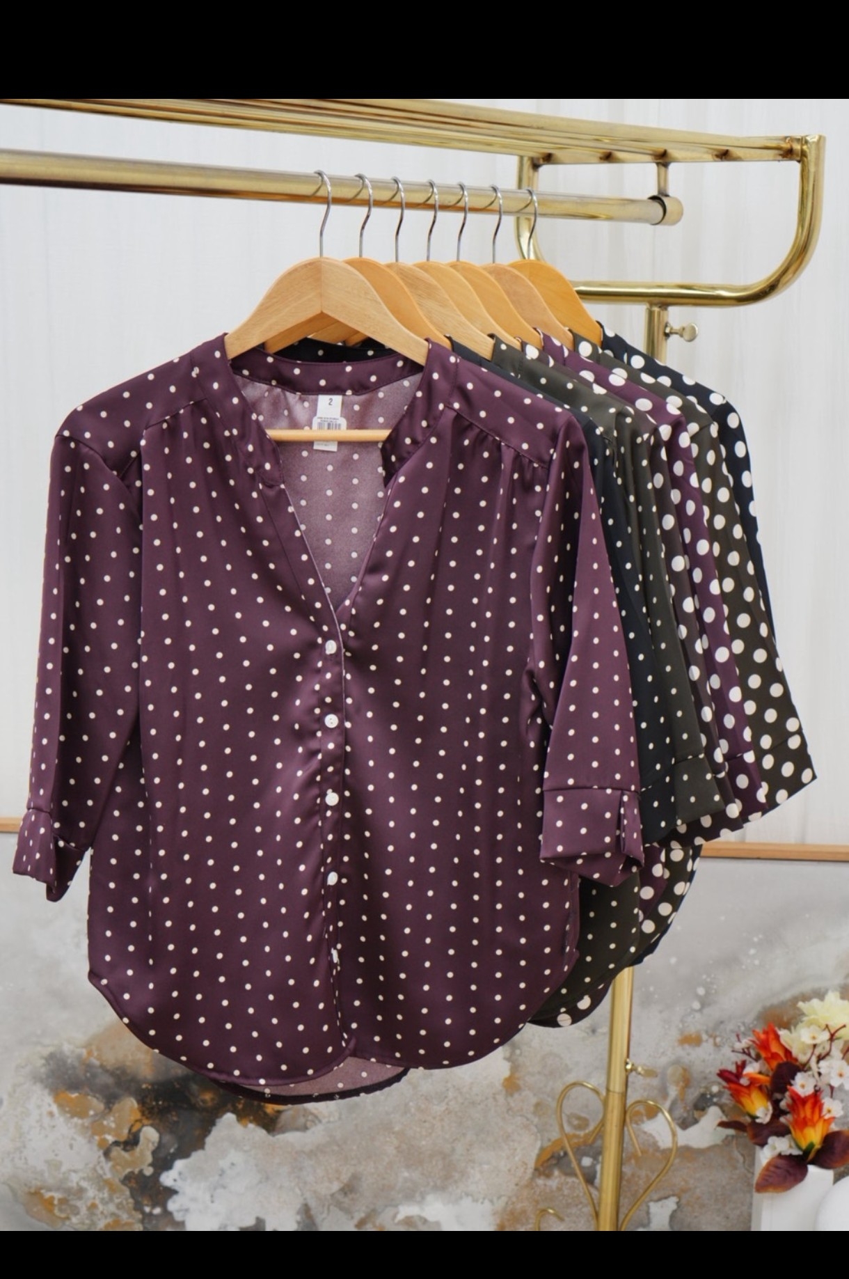 Camisa Satén Estampada Premium Cuello Mao Manga 3/4 - Imagen 4