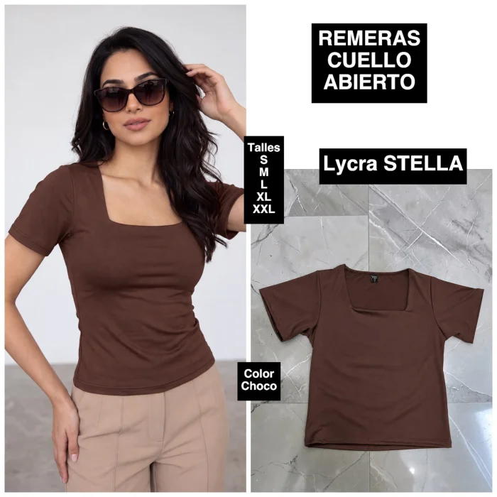 Remeras Cuello Abierto de Lycra Stella