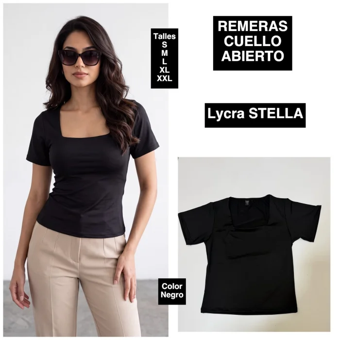 Remeras Cuello Abierto de Lycra Stella
