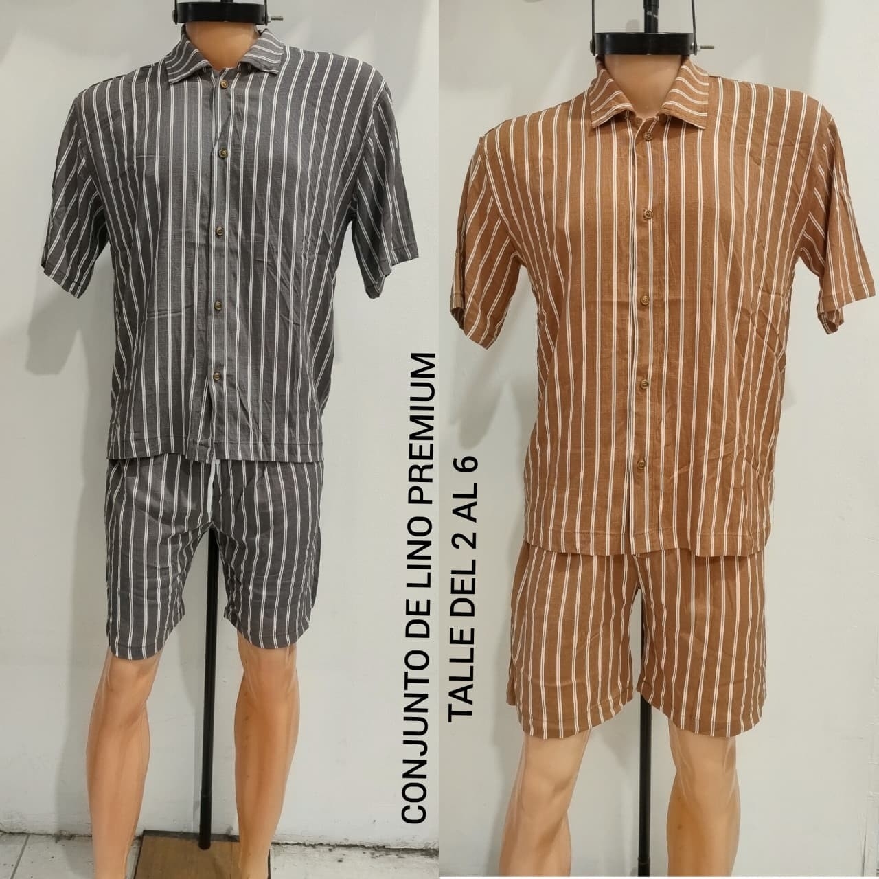 Conjunto Short y Camisa Tela Lino Premium con Spandex para Caballeros Talles 2 al 6 - Imagen 2