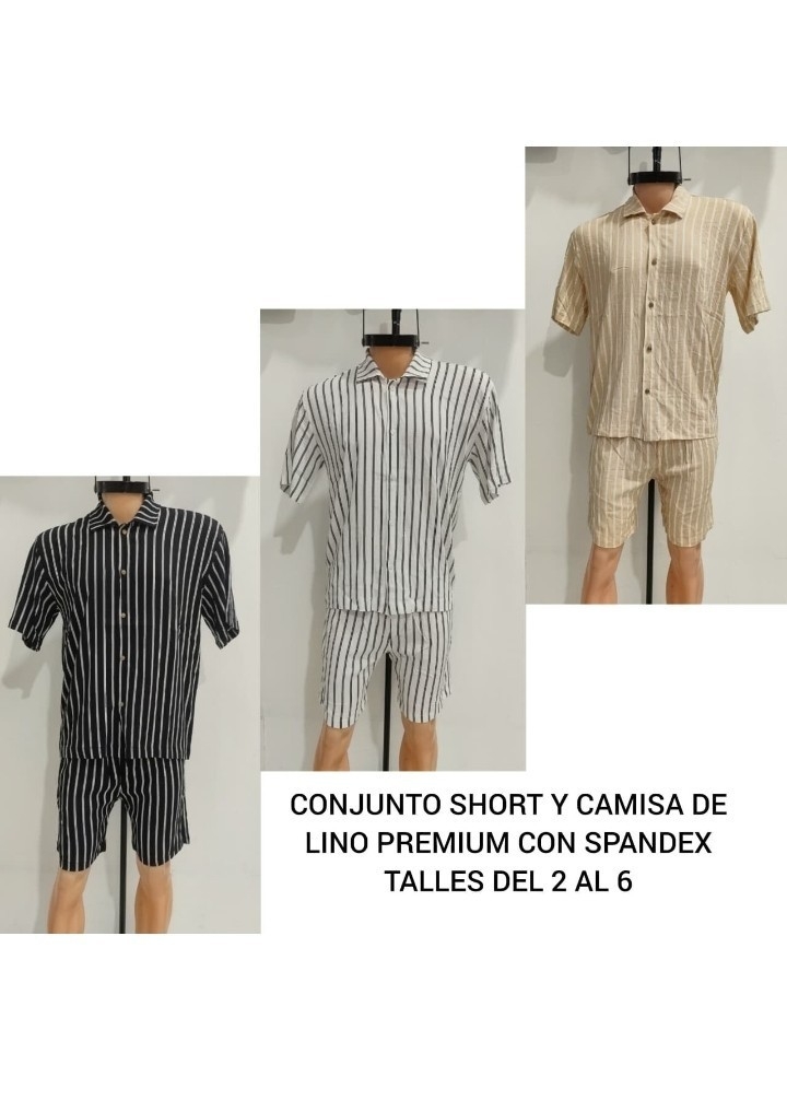 Conjunto Short y Camisa de Lino Premium con Spandex para Caballeros Talles 2 al 6 - Imagen 1