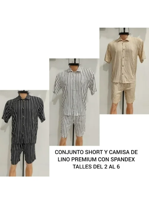 Conjunto Short y Camisa de Lino Premium con Spandex para Caballeros Talles 2 al 6