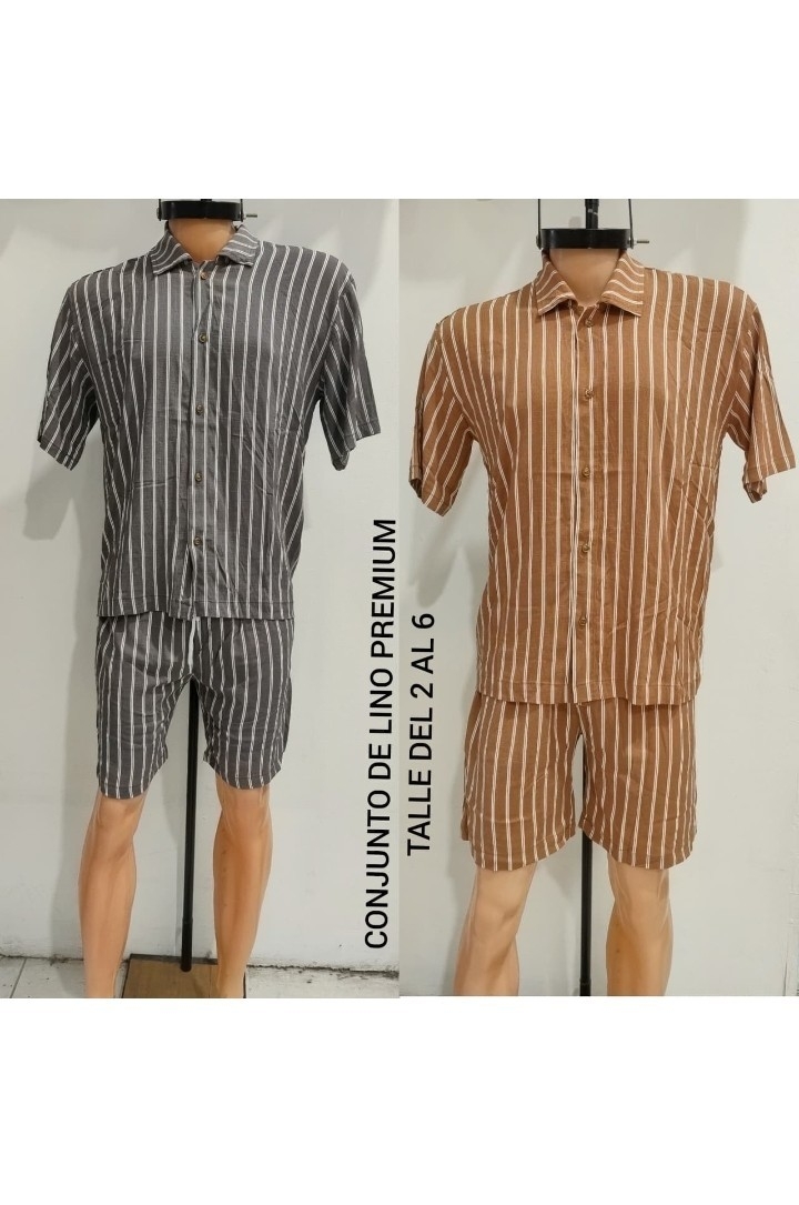 Conjunto Short y Camisa de Lino Premium con Spandex para Caballeros Talles 2 al 6 - Imagen 2