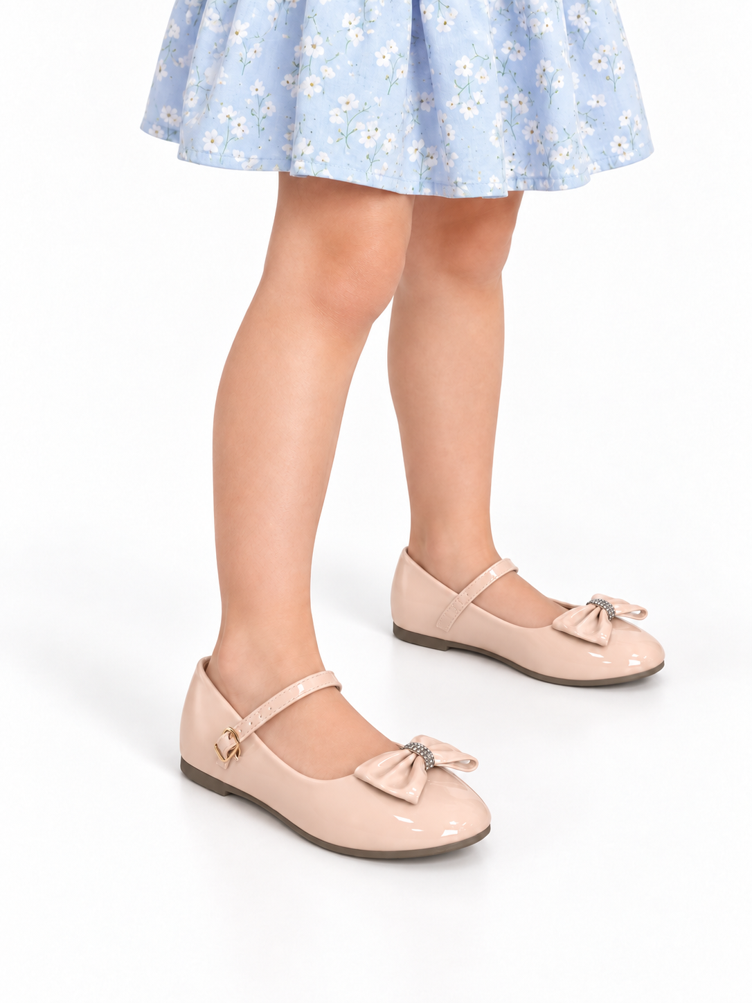 Guillerminas Chatita Moño Nena Infantil Importado Cómodo Tendencia - Vestido%20celeste%20y%20chatitas%20nude.png