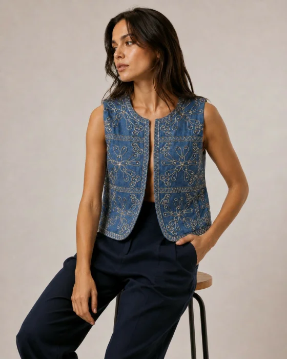 "chaleco Denim Mela"