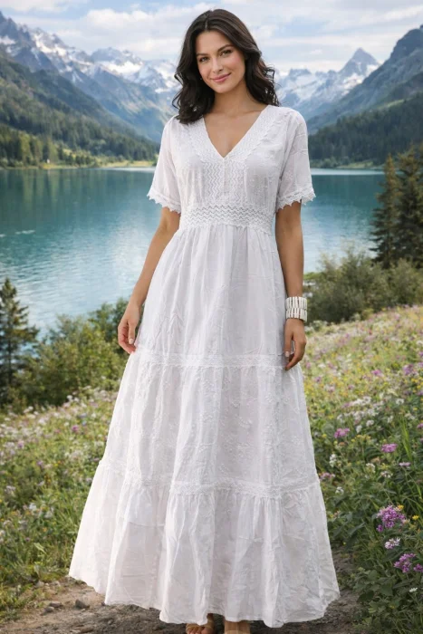 Vestido Bordado Largo Importado