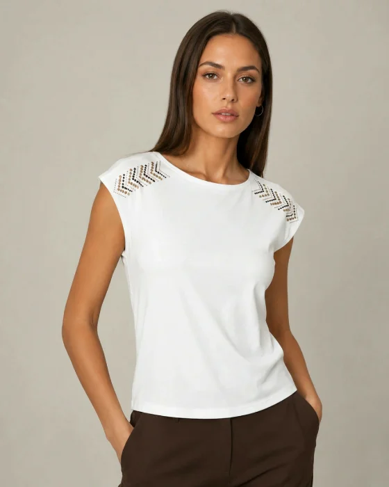 Remera con Strass Flechas