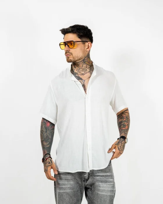 Camisa de Lino Cuello Mao Natural