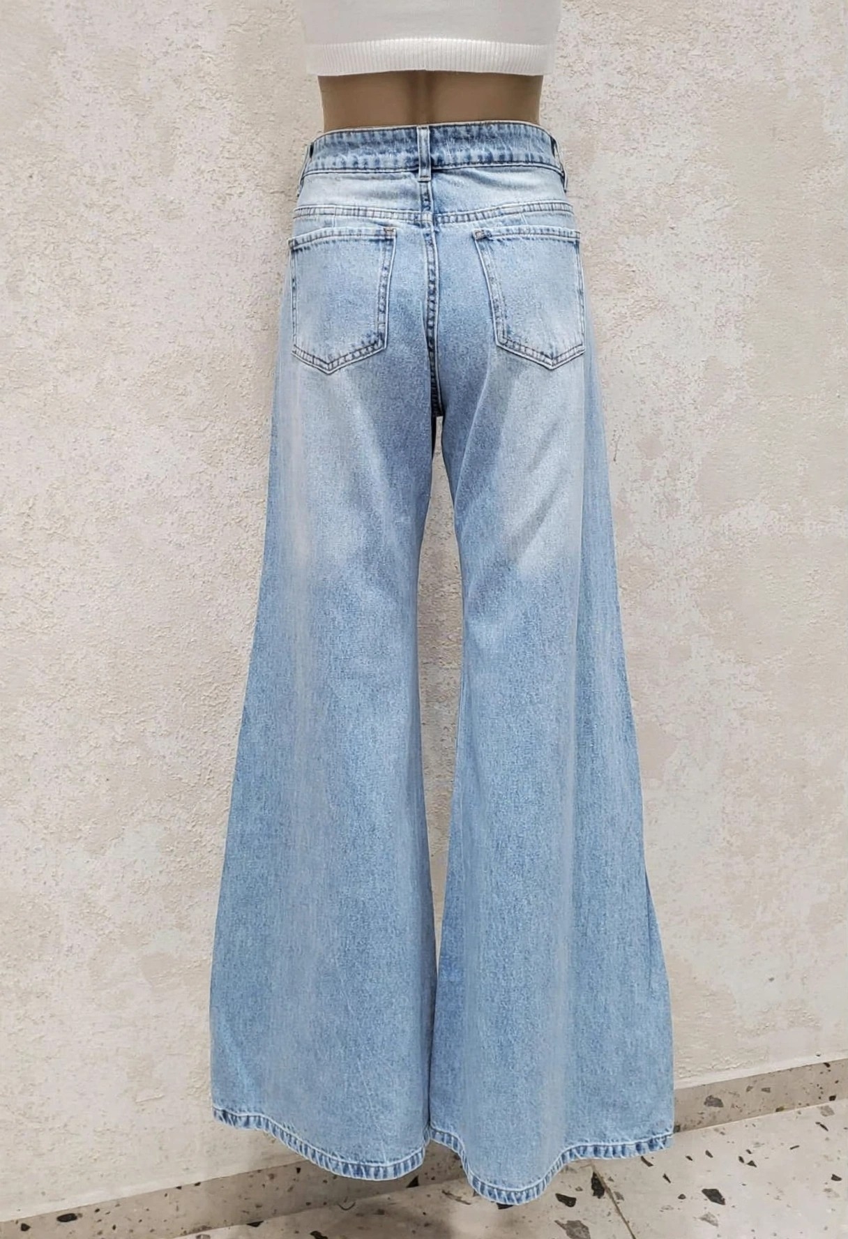 Mega Wide Celeste Clasico Tiro Medio Denim Rigido Premium - Imagen 3