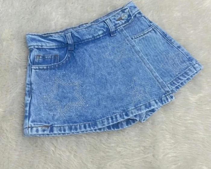Short Pollera Jeans con Brillo