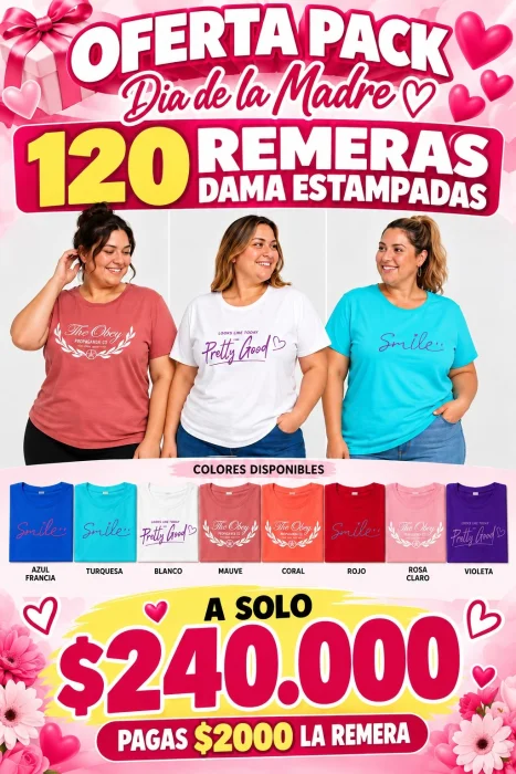 Oferta Remera Dama Estampada!! Precio X Pack de 120