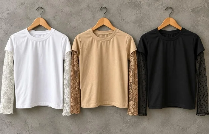 Combo 3 Remeras con Mangas de Encaje