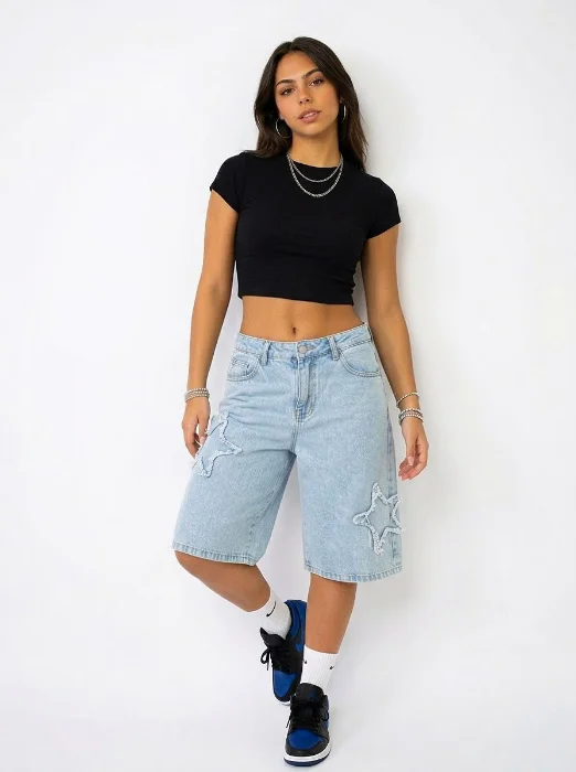 Bermuda Jean Baggy Stella Pantalon Corto Ancho Denim Moda 2000's Diseño Mayoristas