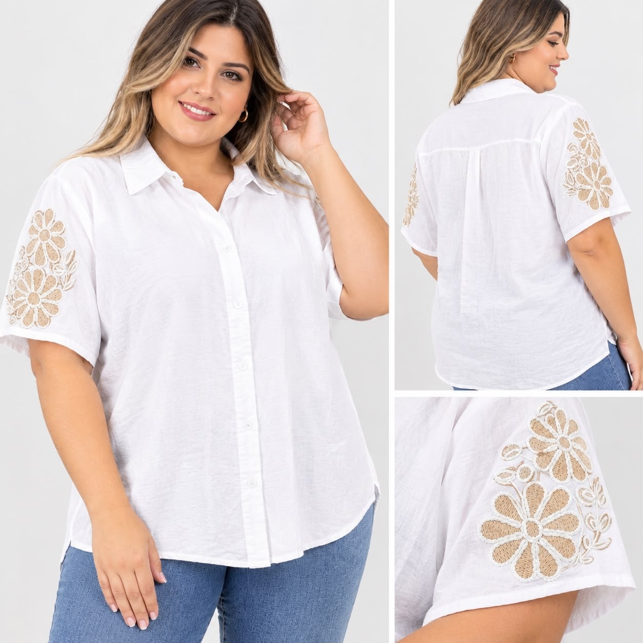 Camisa Combinada Bordado  en Mangas - Imagen 2