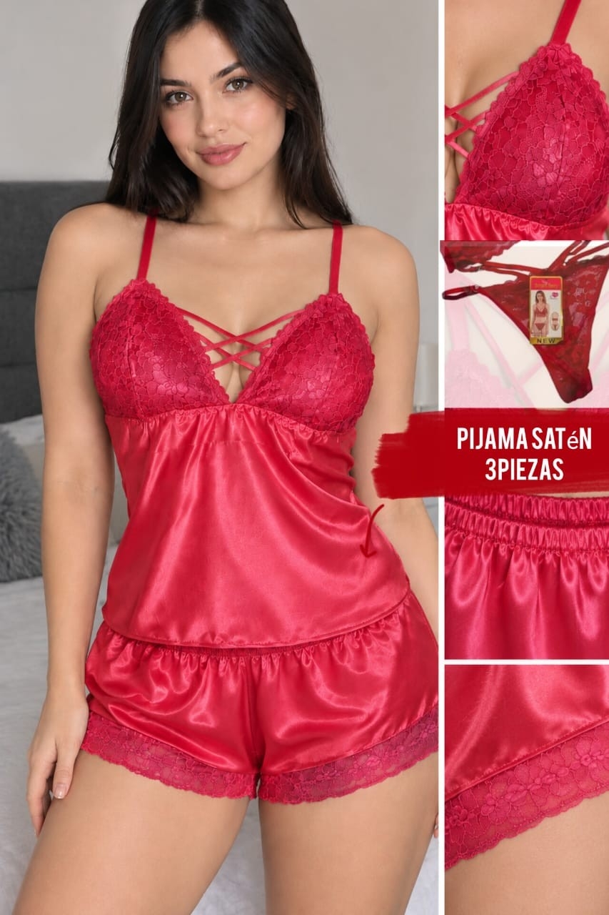 Pijama de Satén 3 Piezas - Imagen 2