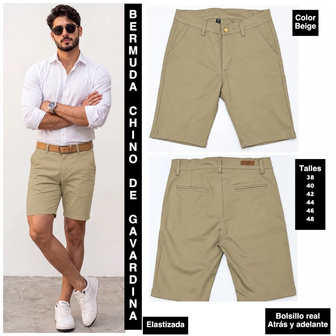 Bermudas Corte Chino de Gabardina Elastizada - Imagen 2