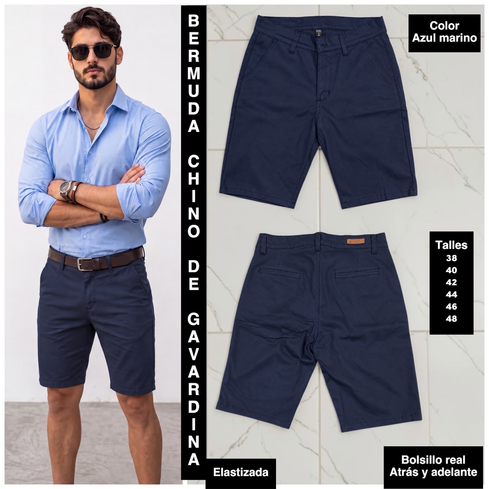 Bermudas Corte Chino de Gabardina Elastizada - Imagen 5