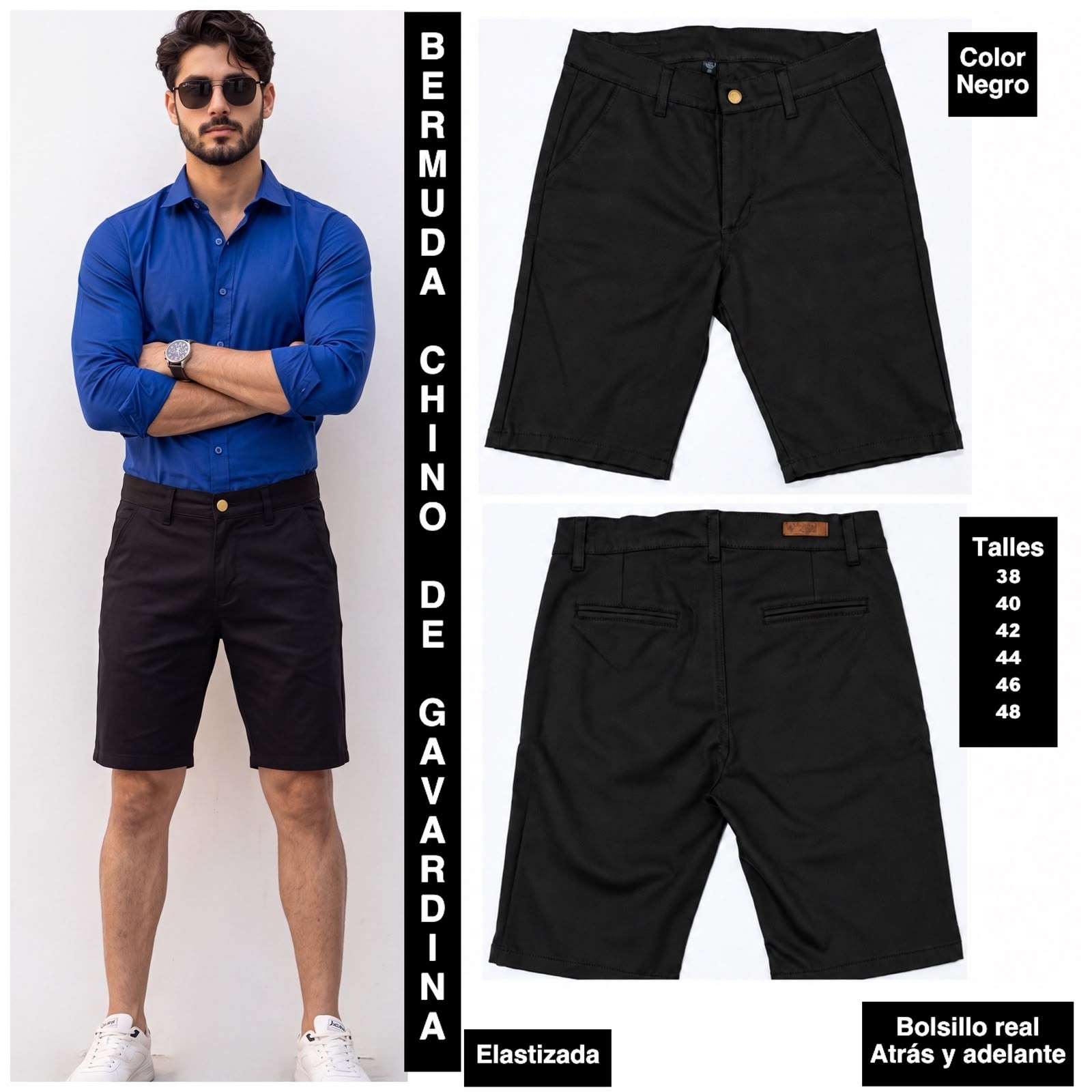 Bermudas Corte Chino de Gabardina Elastizada - Imagen 2