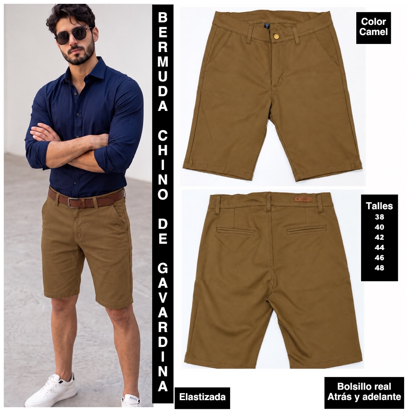 Bermudas Corte Chino de Gabardina Elastizada - Imagen 4