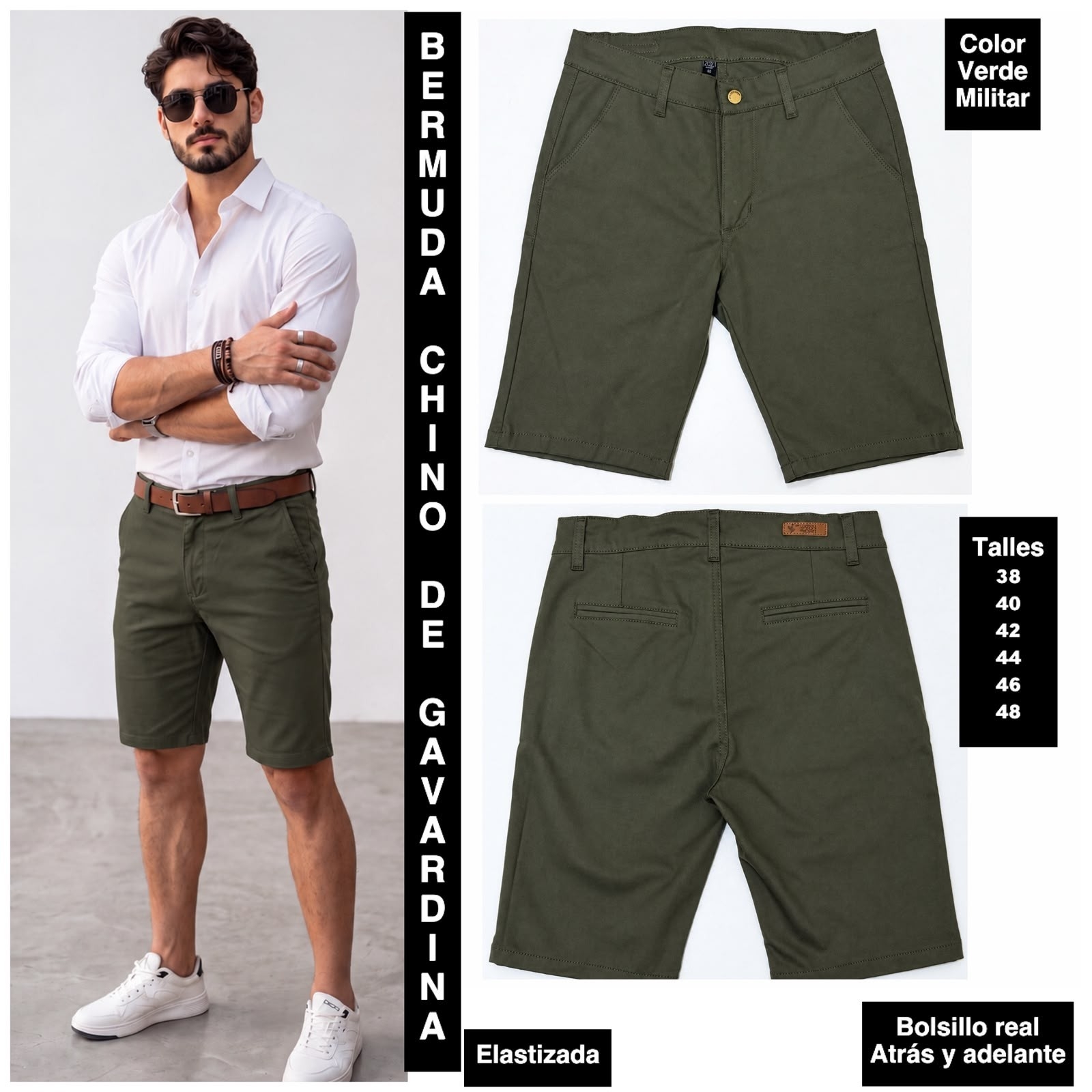 Bermudas Corte Chino de Gabardina Elastizada - Imagen 5