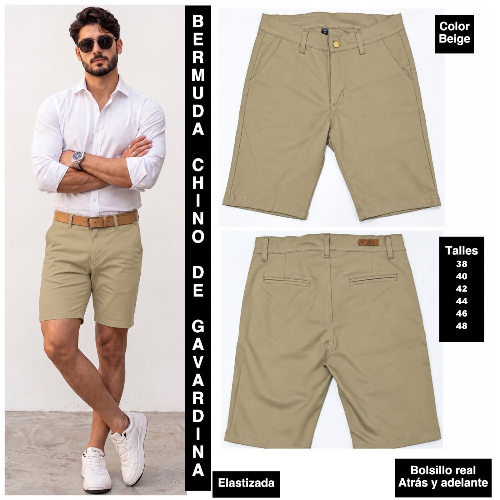 Bermudas Corte Chino de Gabardina Elastizada - Imagen 3