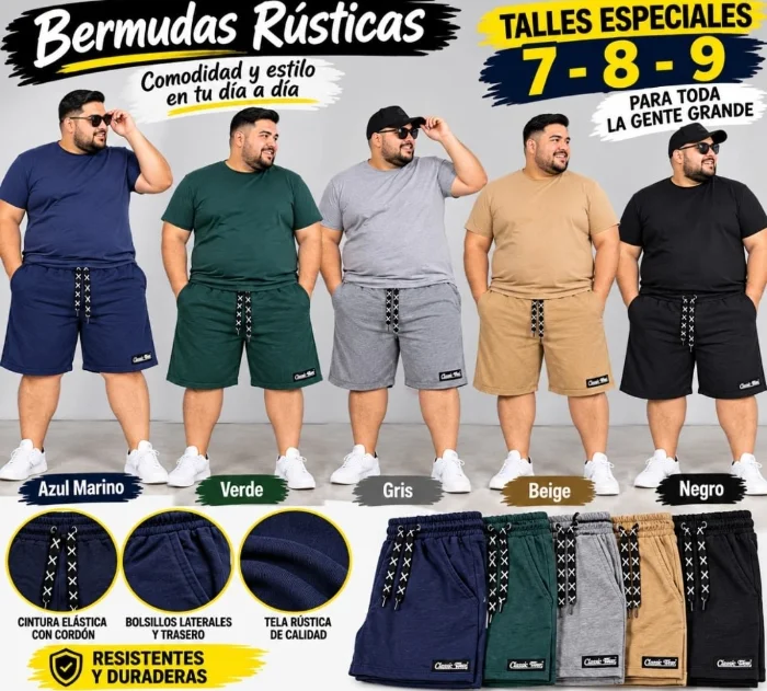 Bermuda Talles Especiales Hombre Rustico