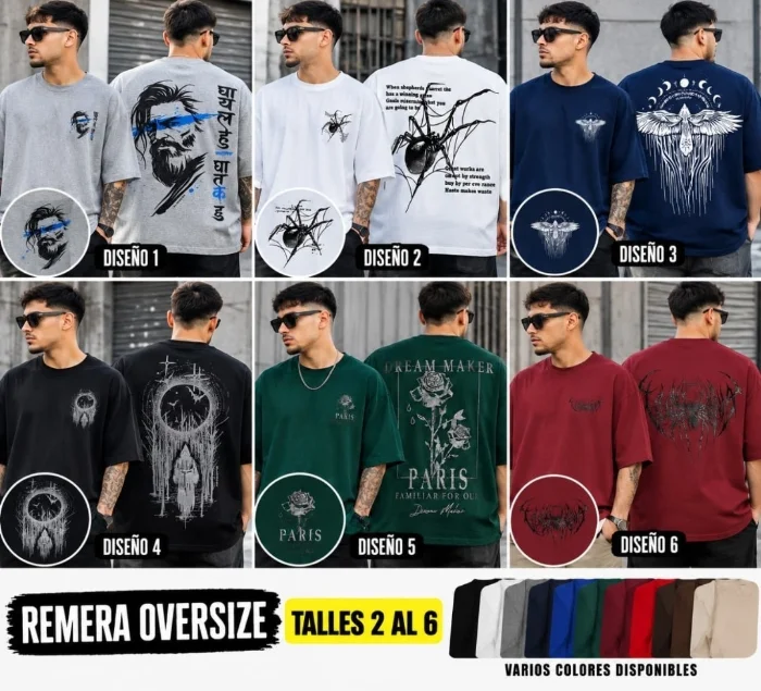 Remera Overside Hombre Doble Estampa