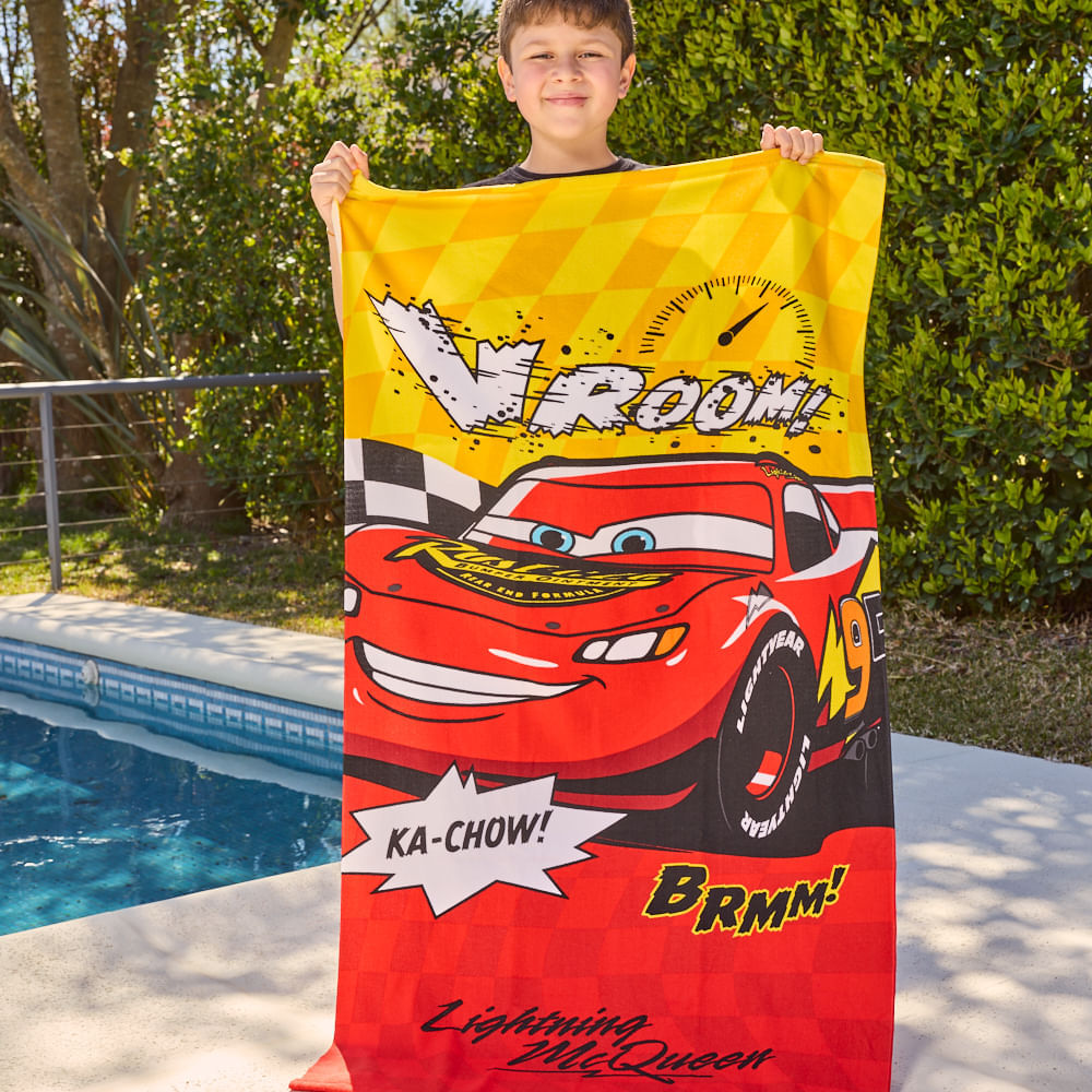 Toallón Cars Rayo Infantil 70x130 + Bolso | Microfibra Suave Licencia Oficial Piñata - 1.jpg
