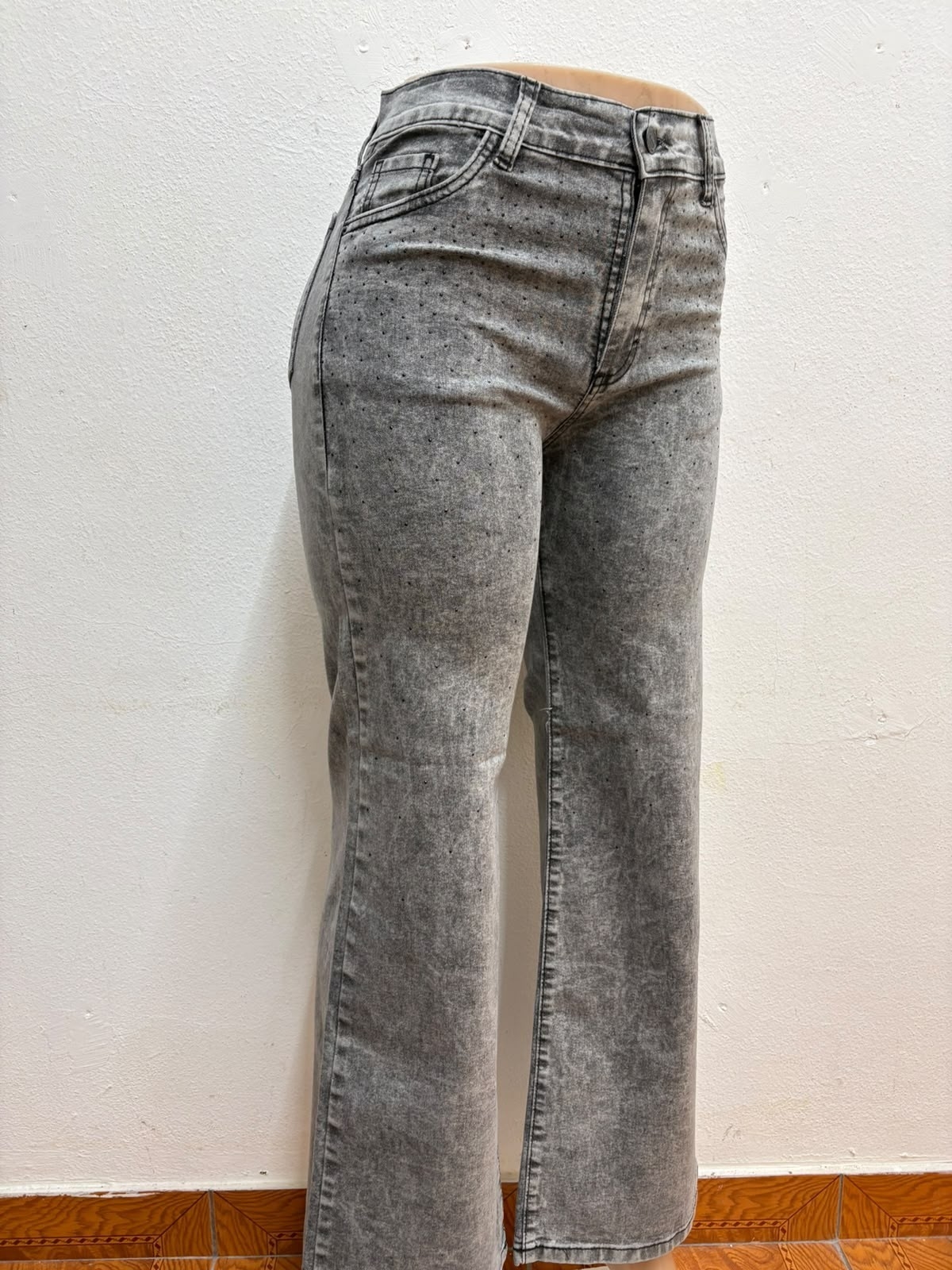 Wide Leg Gris Nevado con Brillos Negros - Imagen 2