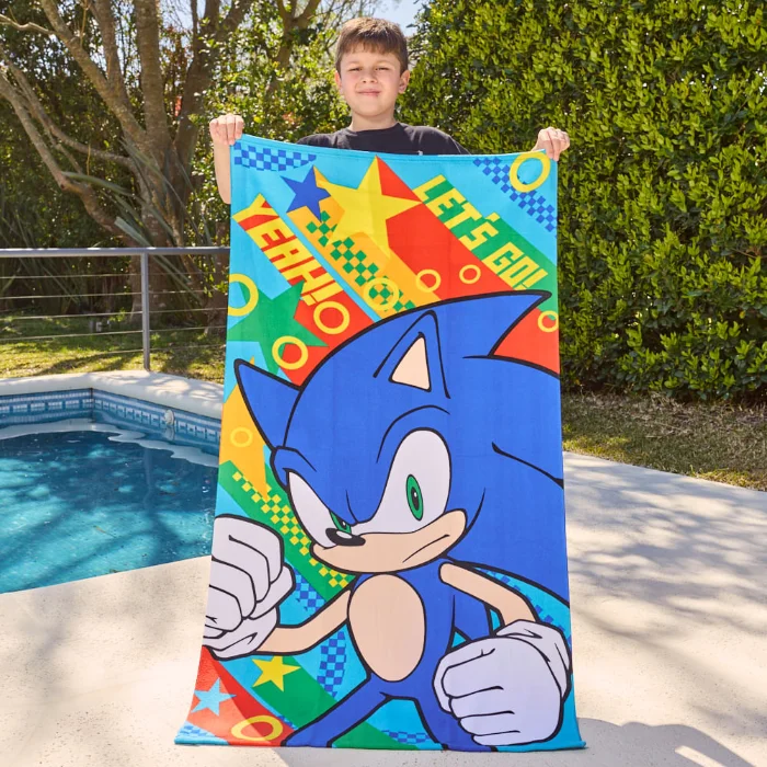 Toallón Sonic Infantil 70x130 + Bolso | Microfibra Suave Licencia Oficial Piñata