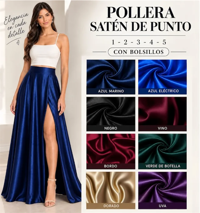 Pollera Satén de Punto con Bolsillos