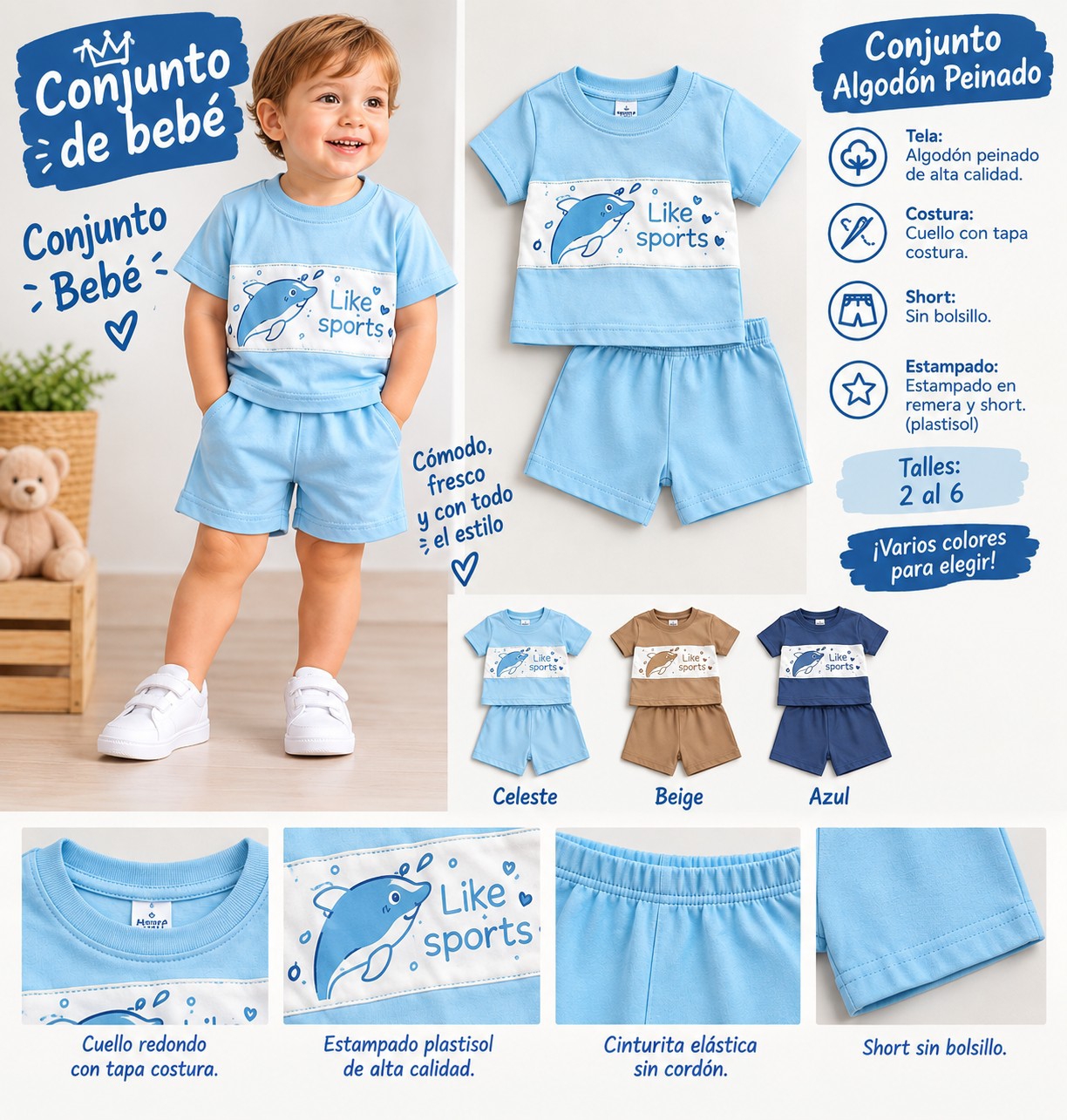 Conjunto de Bebé de Algodón Peinado - Imagen 2