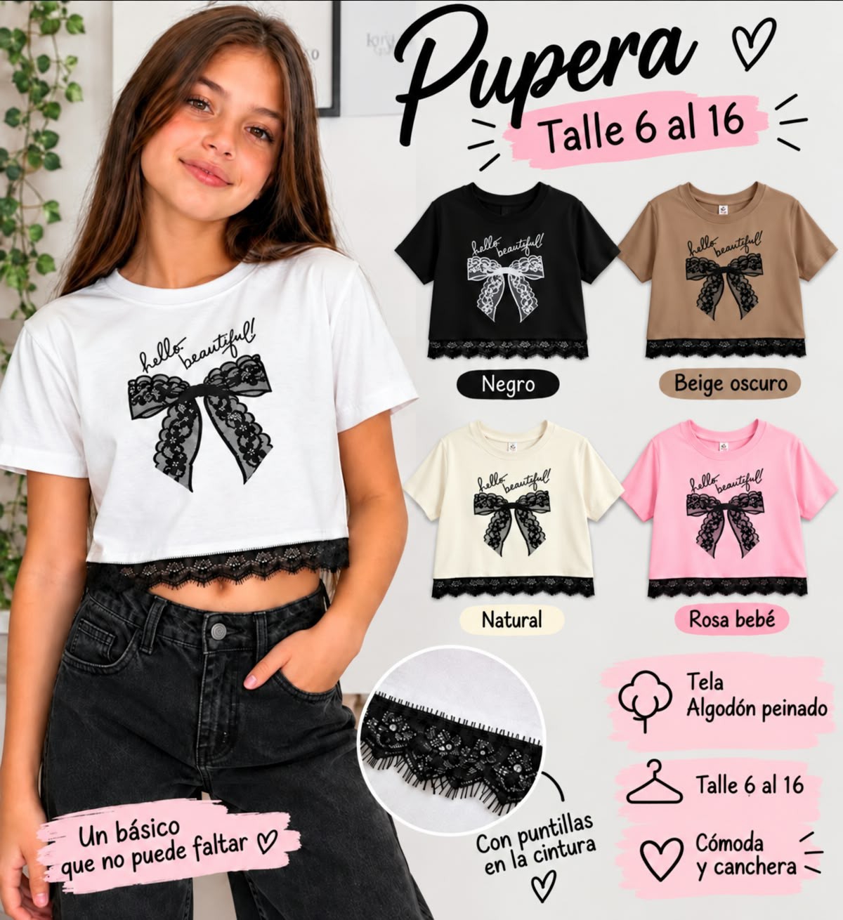 Pupera Coquette con Puntilla Algodón Peinado - Imagen 2