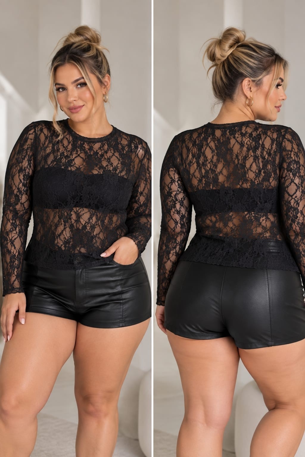 Remera de Encaje Elastizado Talle Especial - Imagen 2