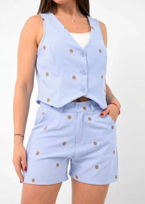 Conjunto Lunares Chaleco y Shorts