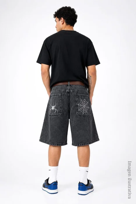 Bermuda Baggy Jean Bordado Carpintero Pantalón Ancho Denim Moda Hombre Mayoristas