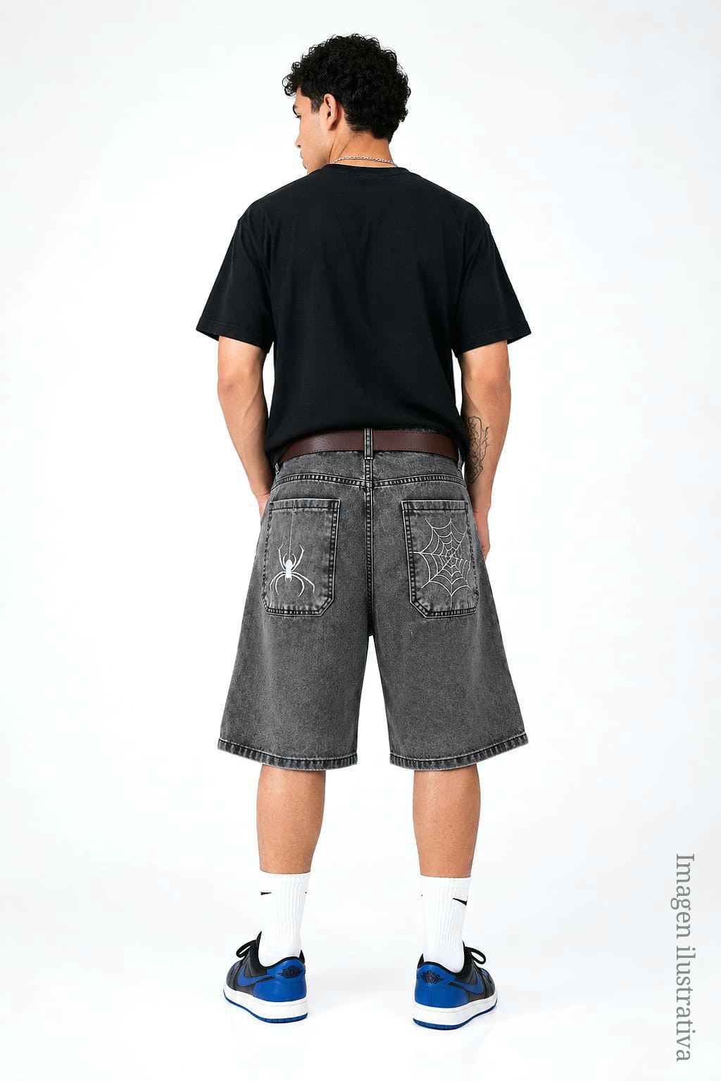 Bermuda Baggy Jean Bordado Carpintero Pantalón Ancho Denim Moda Hombre Mayoristas - Imagen 2