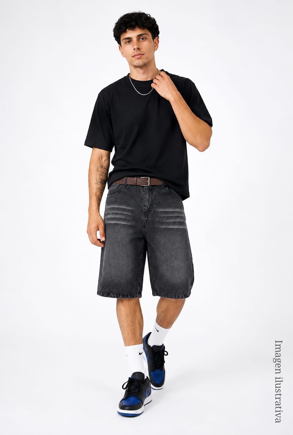 Bermuda Baggy Jean Bordado Carpintero Pantalón Ancho Denim Moda Hombre Mayoristas - Imagen 3