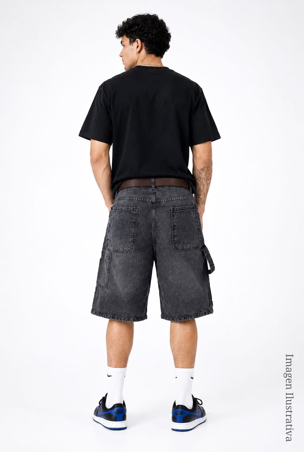 Bermuda Baggy Jean Bordado Carpintero Pantalón Ancho Denim Moda Hombre Mayoristas - Imagen 4