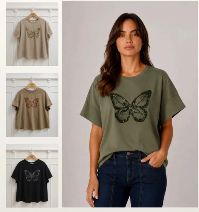Remera  con Estampa y Brillos
