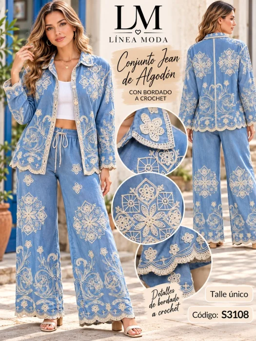 Conjunto de Jean Algodon con Detalles a Crochet.s3108