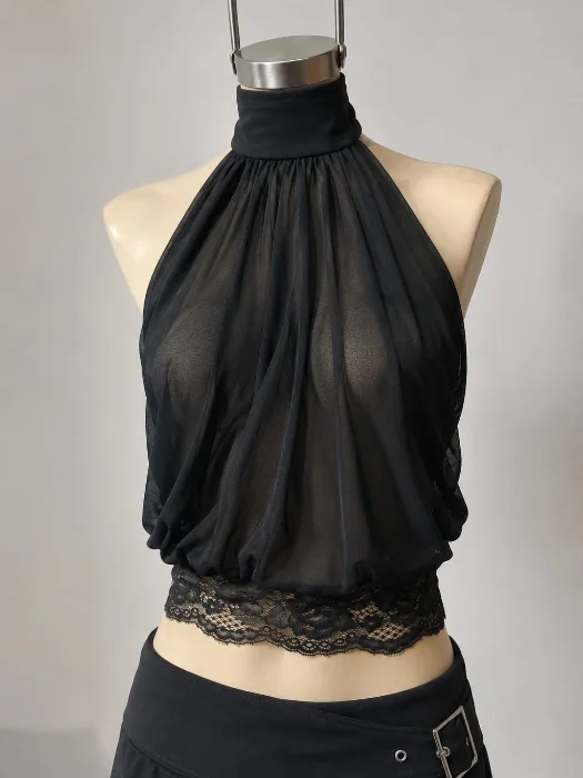 Top Tul con Detalle de  Encaje