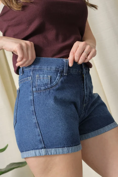 Short Mom Azul Stone! con Dobladillo!