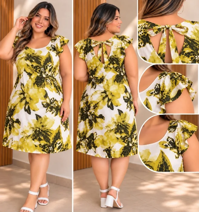 Vestido de Lino Spandex Estampado