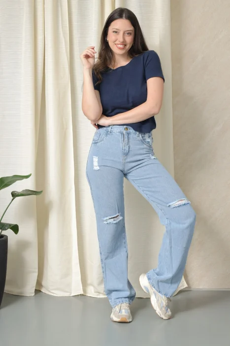 Reingreso! Wide Leg Nevado Clarito con Rotura