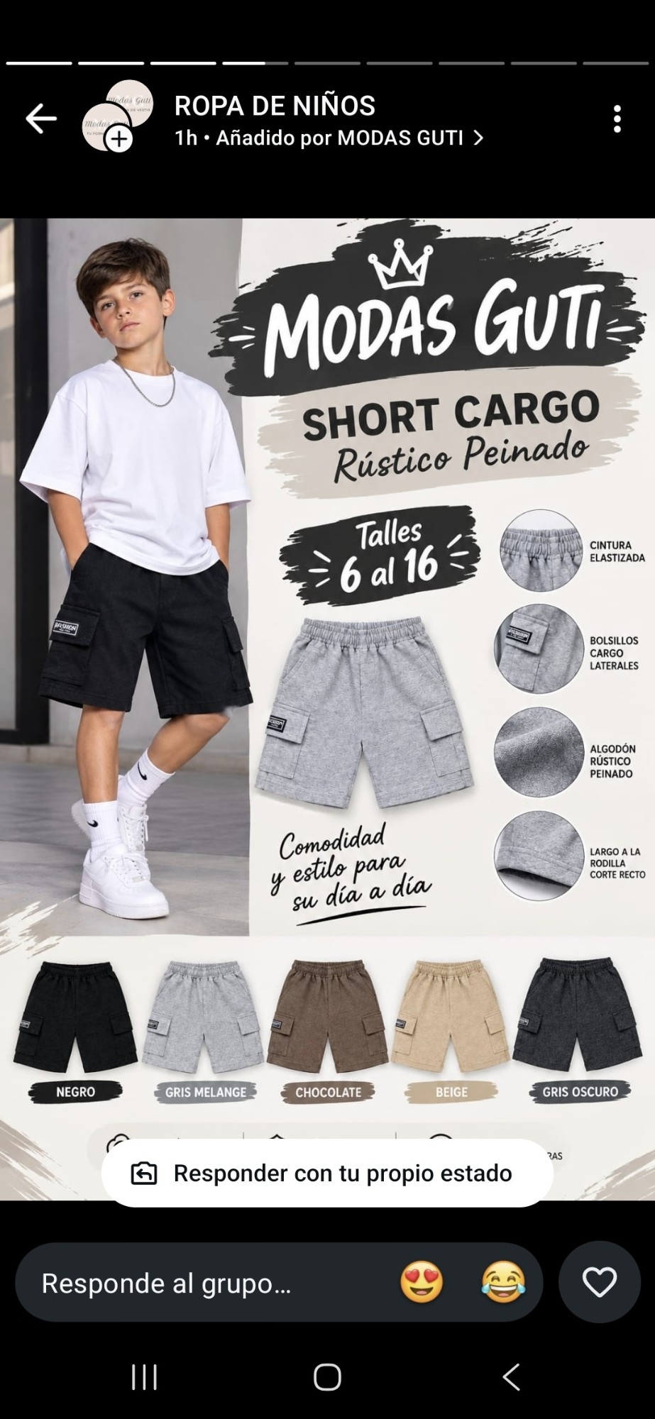 Shorts de Rústico  Cargó  Niños Premiun - Imagen 2