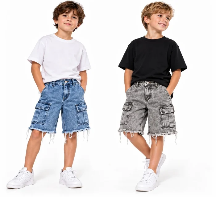 Bermudas Cargo Jeans con Flecos